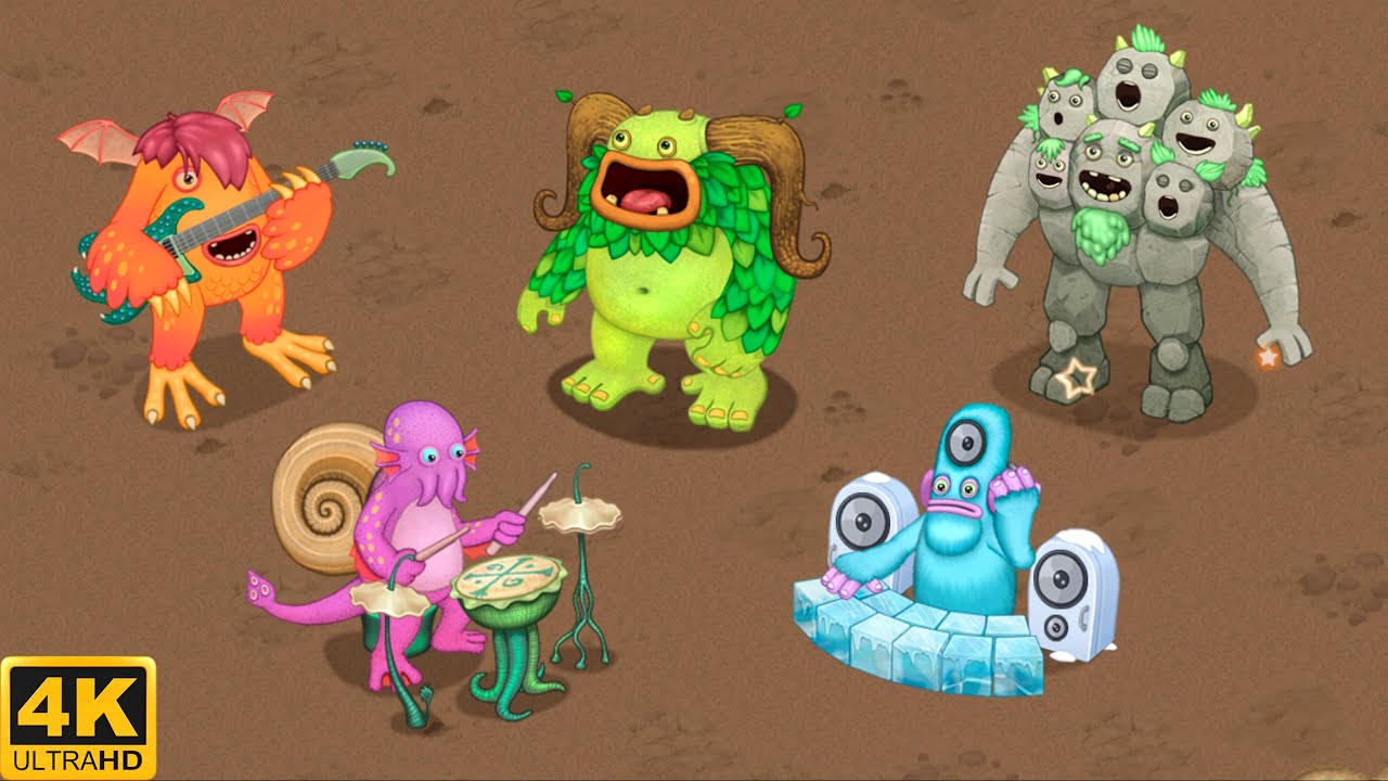 Gold Island - All Quad Element Monsters (My Singing Monsters) 4k