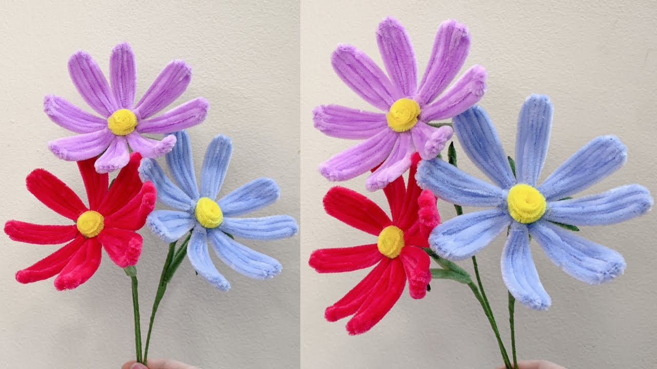 Handmade diy pipe cleaner flower 😍  Pipe Cleaner Flowers Craft 🌷 Simple & Cute DIY Flower Stems