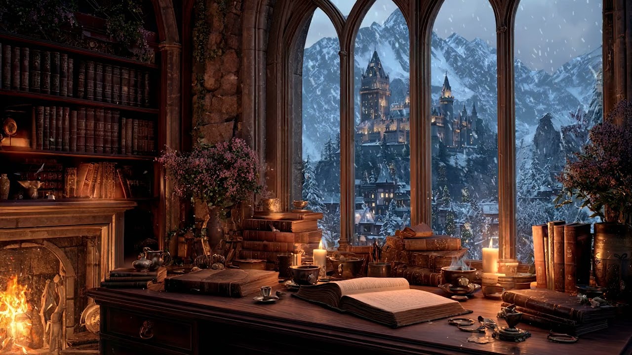 Warm Winter Night Snow Falling Outside | Gentle Winter Ambience Sounds for Restful Sleep