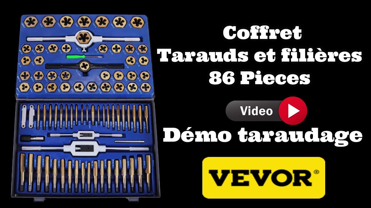 Petite démo taraudage avec le coffret tarauds et filières 86 Pieces VEVOR .
