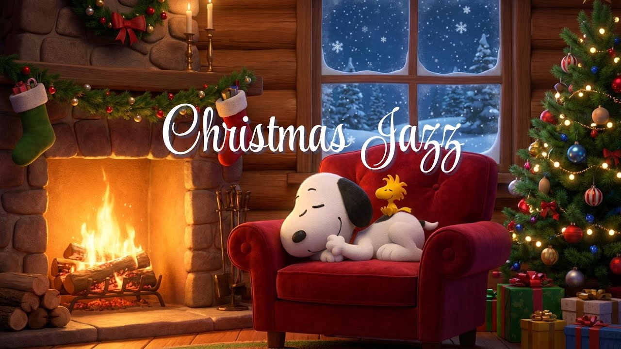 🎄Cozy Christmas Jazz with Snoopy & Woodstock by the Fireplace🎷❄️