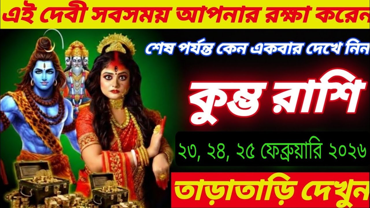 কুম্ভ রাশি ২৩, ২৪, ২৫ ফেব্রুয়ারি ২০২৬ 🔥 দেবীর কৃপায় বড় সুখবর, হঠাৎ অর্থলাভের যোগ 🌺#horoscope 