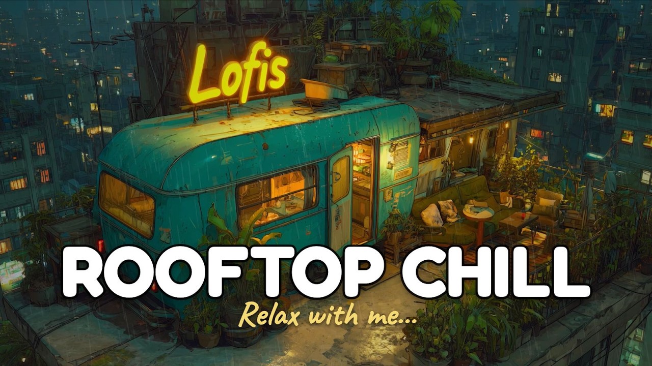 Cyber Rooftop Shine 🎶 | Cyberpunk / Lofi / Music / ☔Soft Light | High Altitude Rain