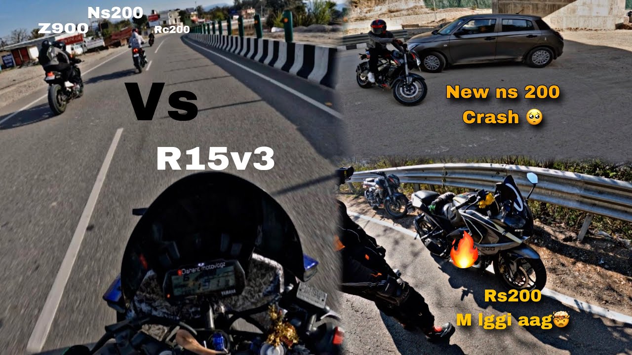 Ktm rc200 vs  2026 ns200 vs r15v3 vs kawasaki z900  || drage rce 🔥 2026 ns200 crash #drage #z900 