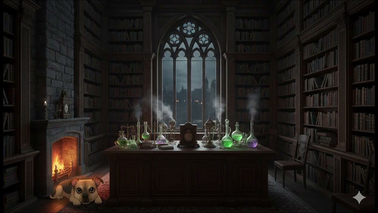 Dark Academia Study Music | The Alchemist's Tower [Rain, Fire, Potions]