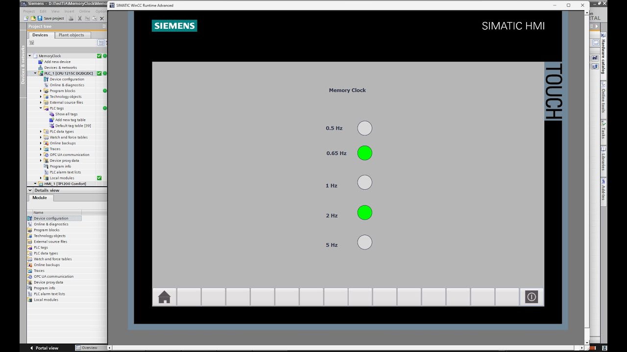 Clock Memory of PLC in TIA Portal + Simulation (PLCSIM V20)