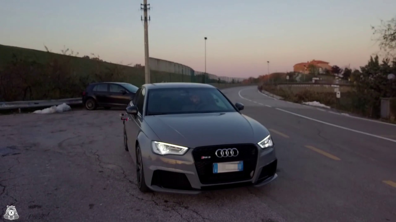 Audi RS3 420HP with Milltek exhaust: mountain drive in Italy with pops and bangs