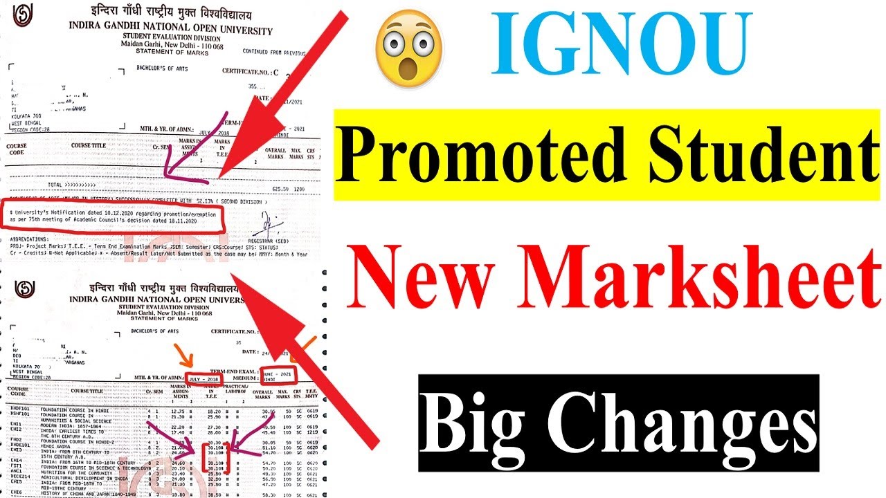 IGNOU Promoted Student's New Marksheet 2021 Big Changes For All IGNOU Students || Latest Marksheet