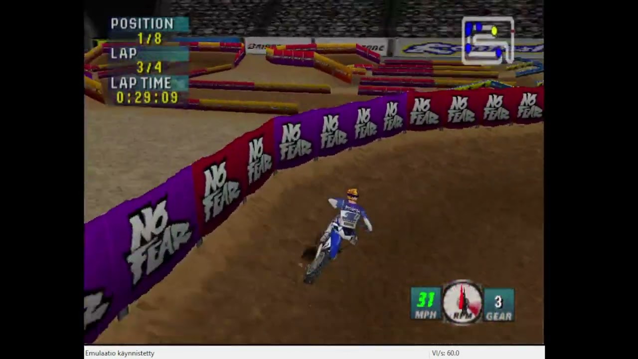 N64, NTSC, Emulated, Jeremy McGrath Supercross 2000, St. Louis, Race, 250cc, 3:01.26