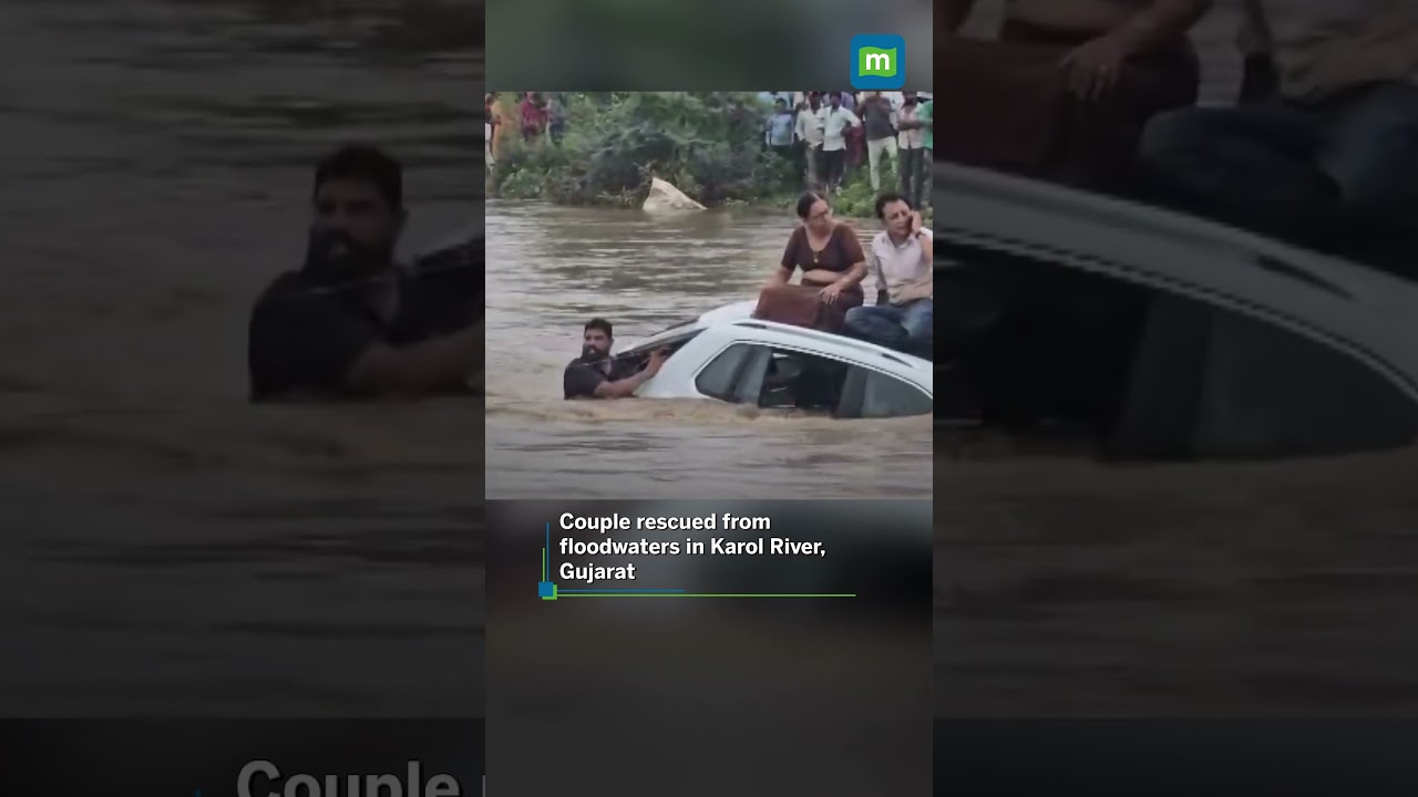 Couple Rescued from Car Swept by Floodwaters in Gujarat: Dramatic Fire Brigade Operation