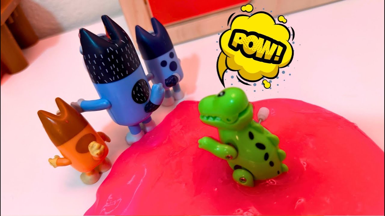 Bluey and Bandit Slime Adventure with a Dinosaur!