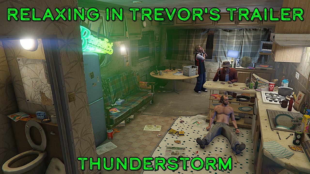 Listening to a night time thunderstorm from inside Trevor's trailer | GTAV ASMR