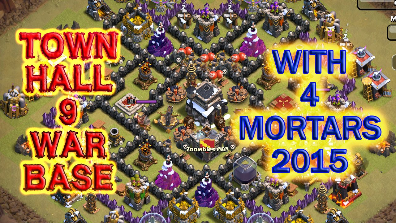 town hall 9 war base 4 mortars - th9 war base 4 mortars - clash of clans