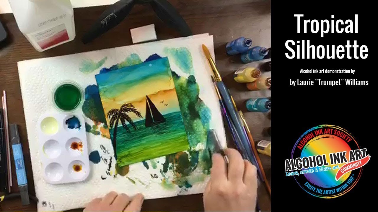 Alcohol Ink Demo - Tropical Silhouette on YUPO paper.