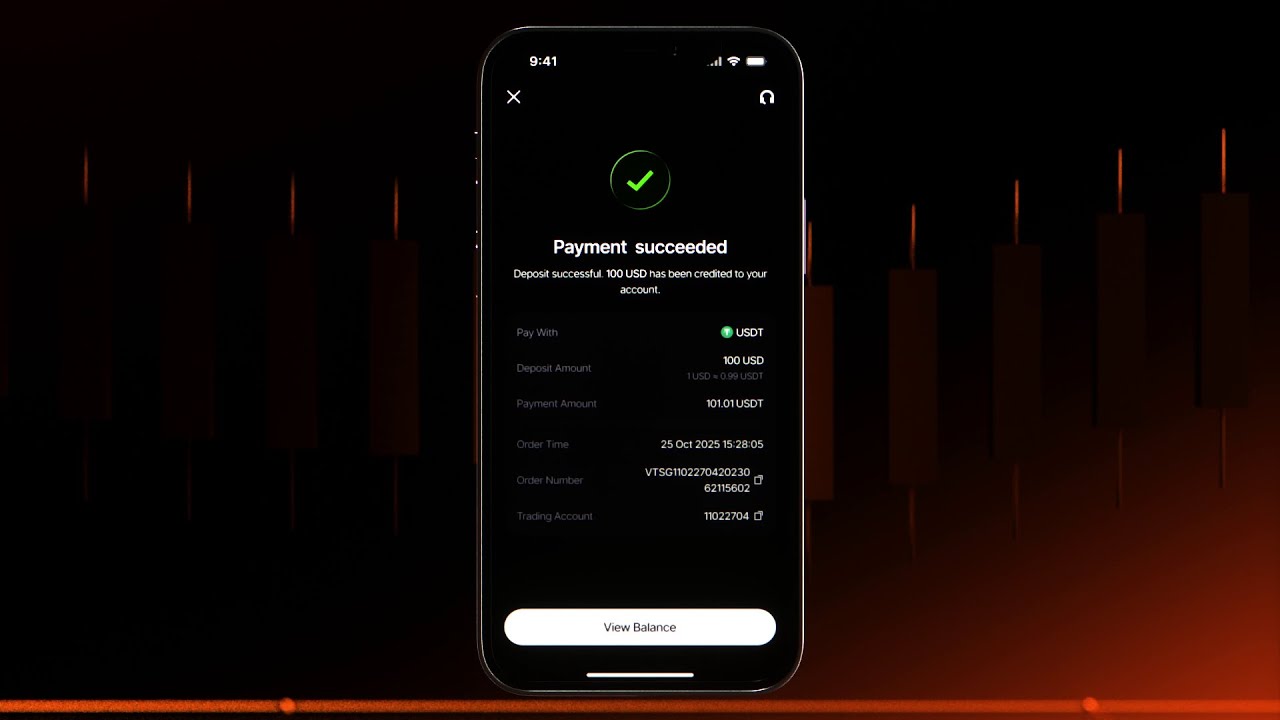 Как внести депозит в приложении Vantage