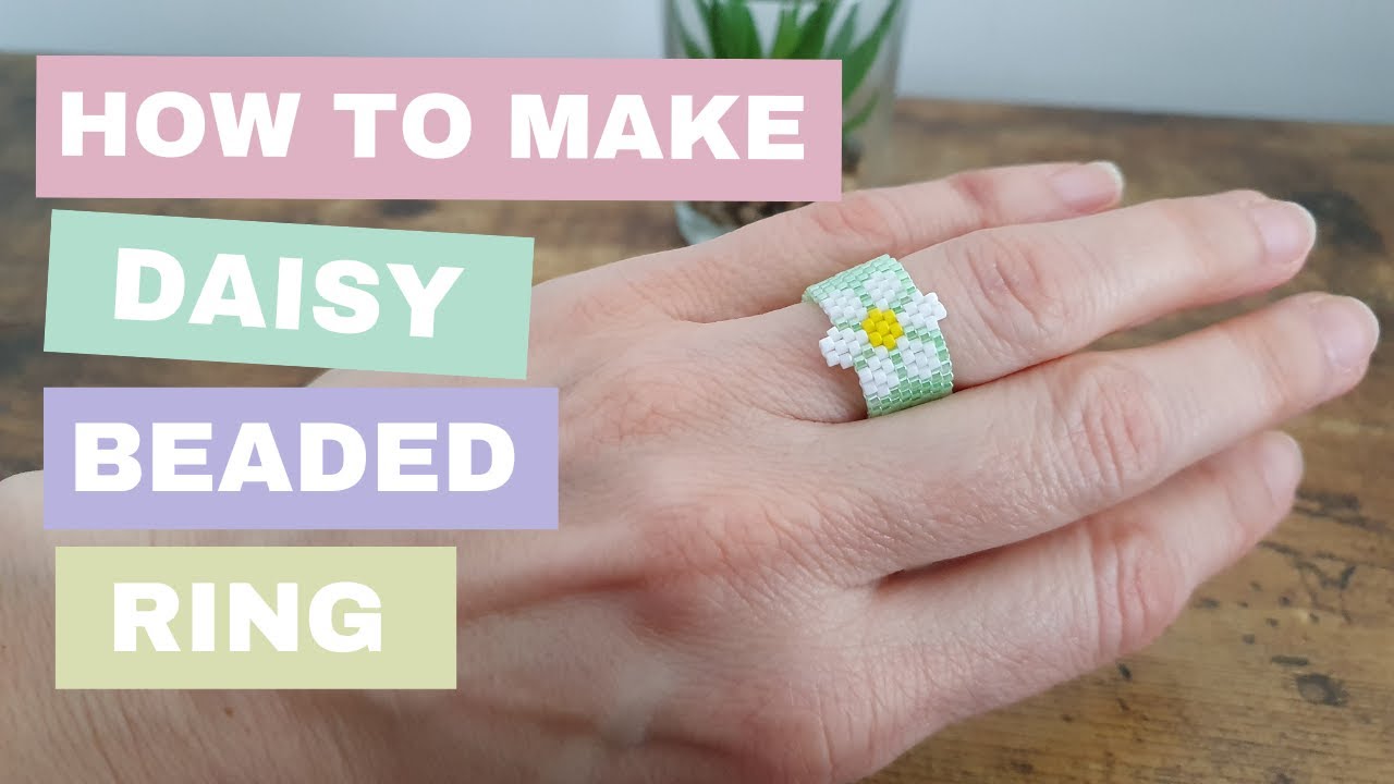 Beading tutorial for Beaded Daisy ring, DIY Jewelry, flower beading design #beading #beadingtutorial