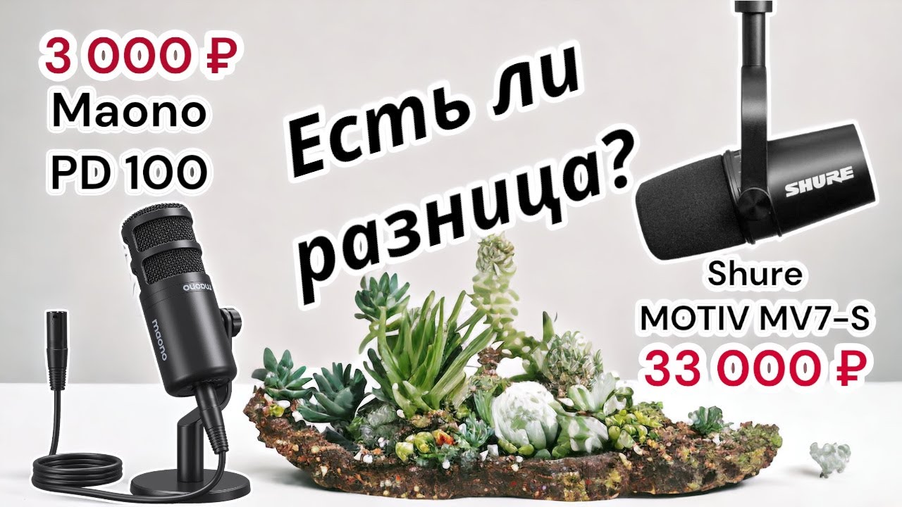Сравните звук микрофона за 33 тыс. (Shure MV-7) и за 3 тыс. (Maono PD100)