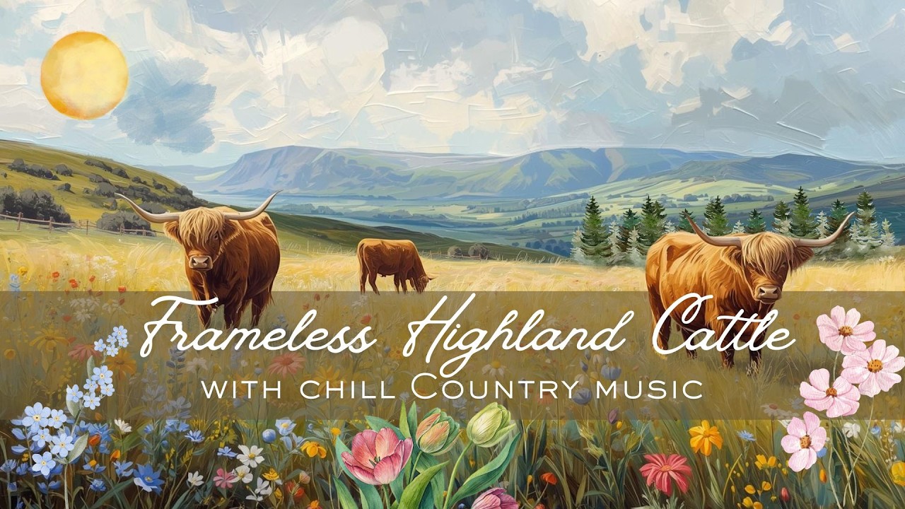 Cozy Country Screensaver with Highland Cows | Original Country Music & Nature Views