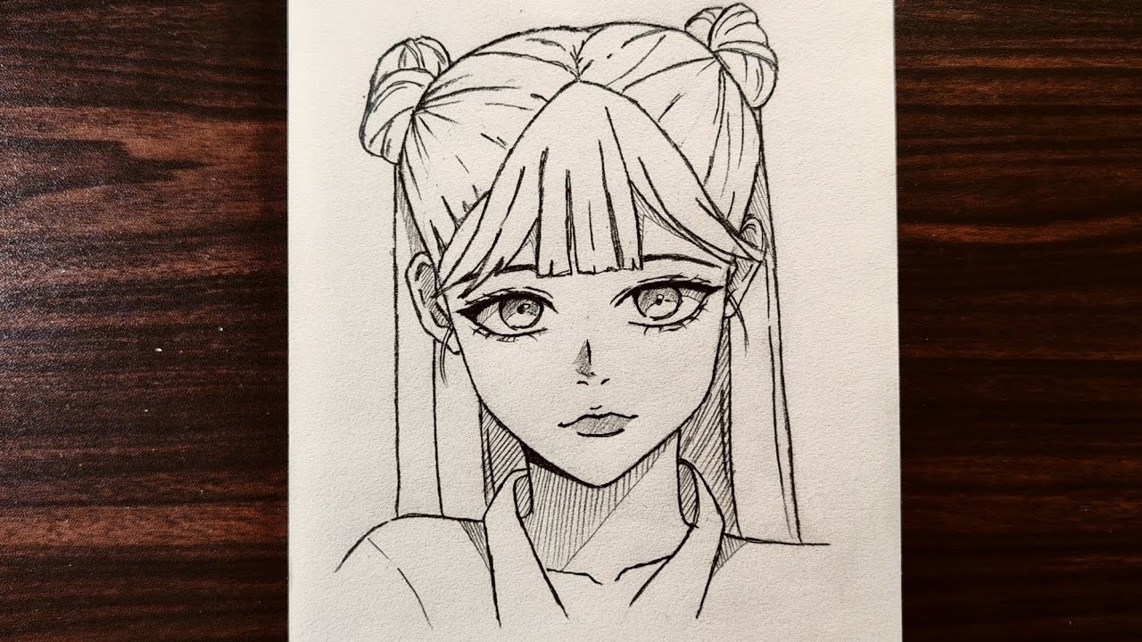 How to draw pretty anime girl with bun hair | easy to draw anime step by step