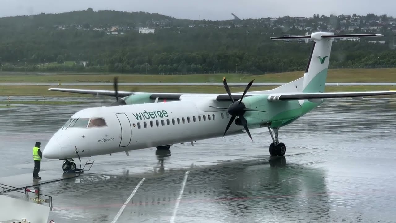 Widerøe Dash 8 Q400 ( LN-RDZ ) Engine startup and takeoff at Tromso Aitport