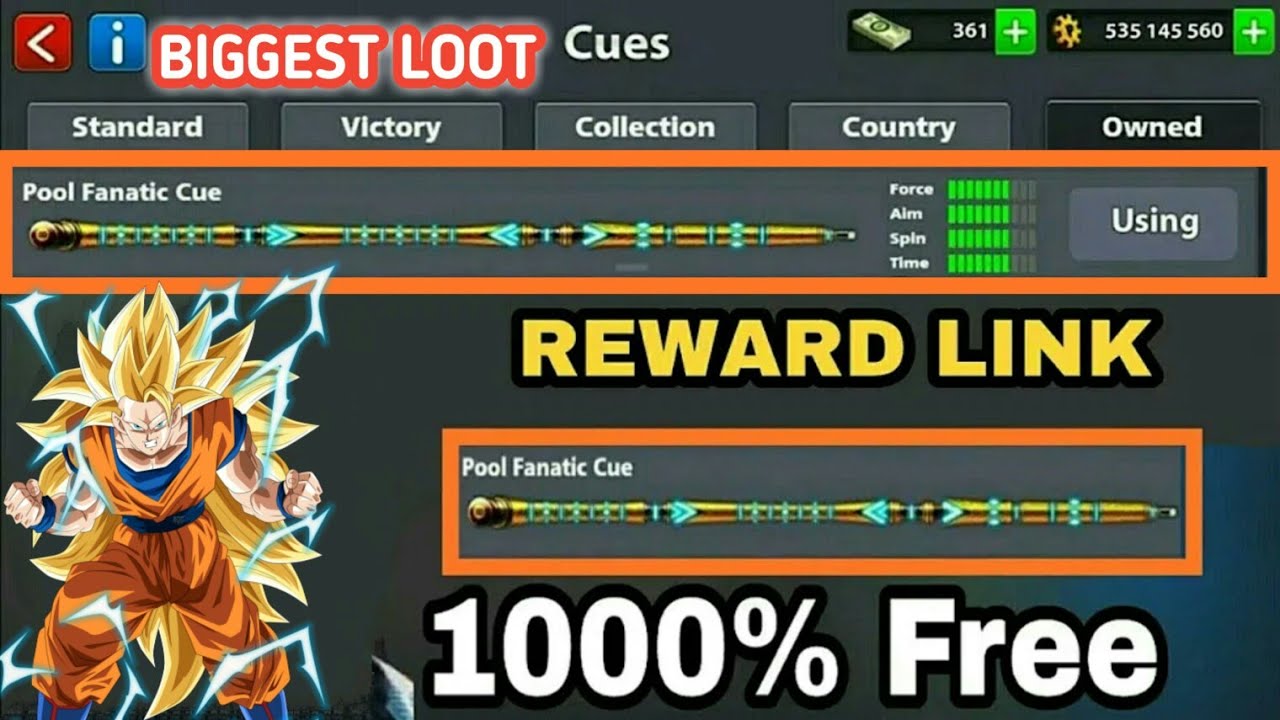 New Trick Free [ Pool Fanatic Cue ] 8 Ball Pool New Reward 2019