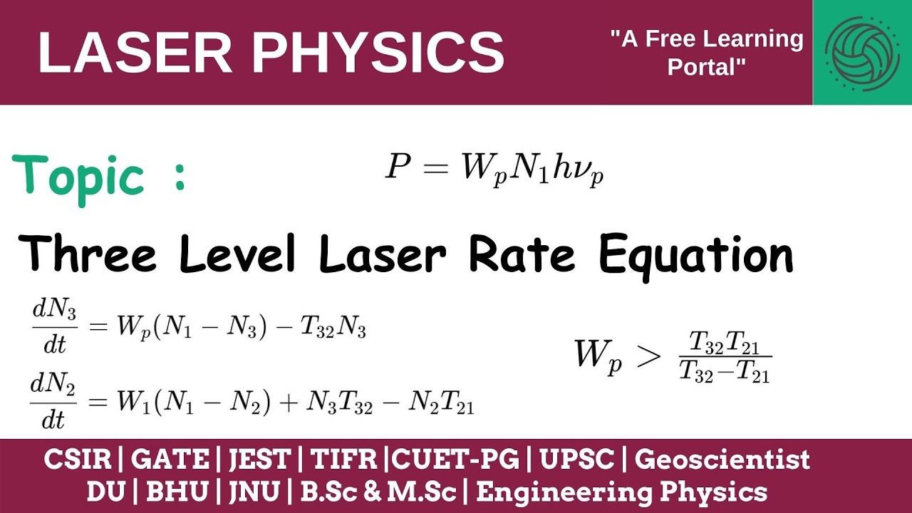 Lecture 23 : Three Level Laser Rate Equation