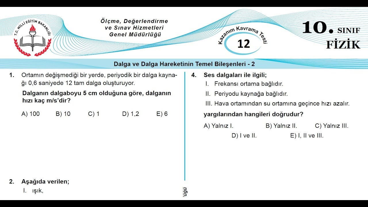 DALGALAR (Çözümlü test 2) Konu özetli