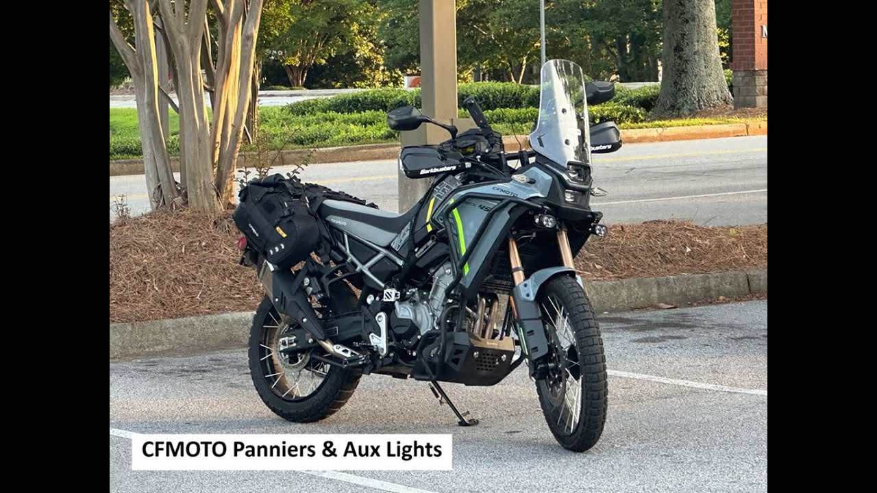 Installing the CFMOTO co-branded soft panniers and auxiliary lights on the Ibex 450 (450MT).