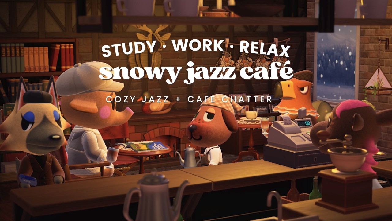 Snowy Jazz Bookstore Café ❄ Jazz Piano | Fireplace Crackle | Study Music | Work Aid 🎧