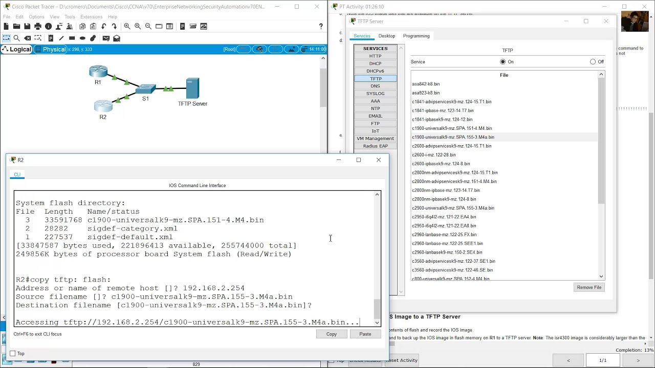10.7.6 Packet Tracer - Use a TFTP Server to Upgrade a Cisco IOS Image