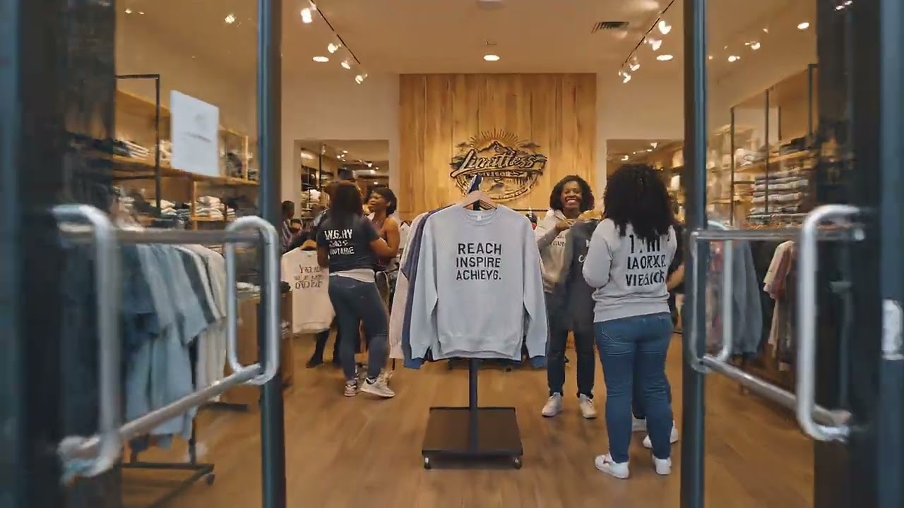 Firefly people standing outside the store front  The view goes inside  The voice over describes that