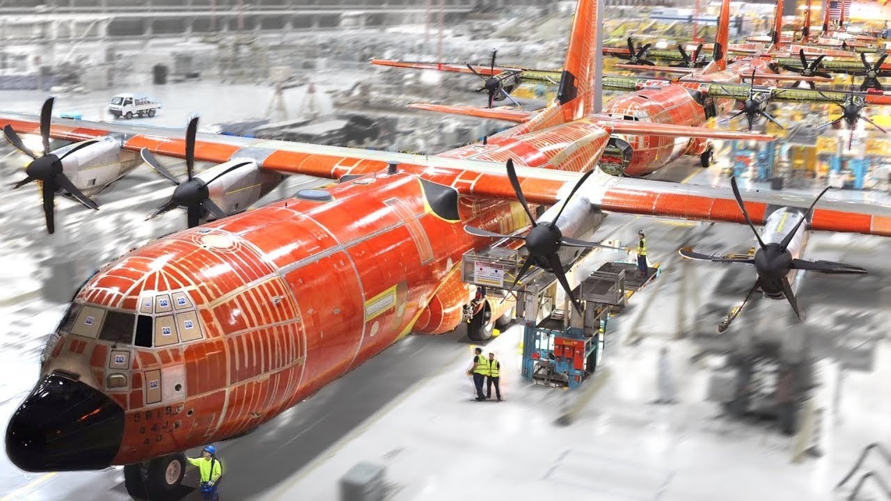 Secret USAF aircraft factory Producing Lockheed C-130 Super Hercules military aircraft Assembly line