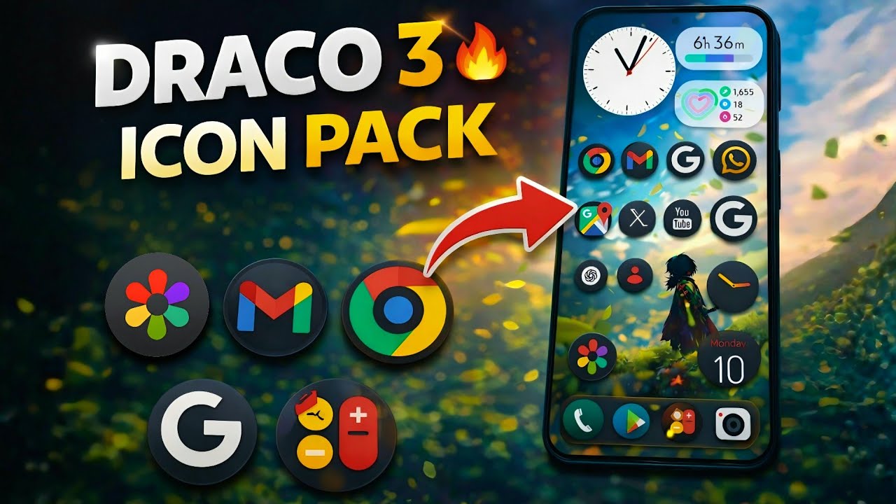 Draco 3 Icon Pack 🔥 | All Samsung Phone Full Premium Look | One UI Customization