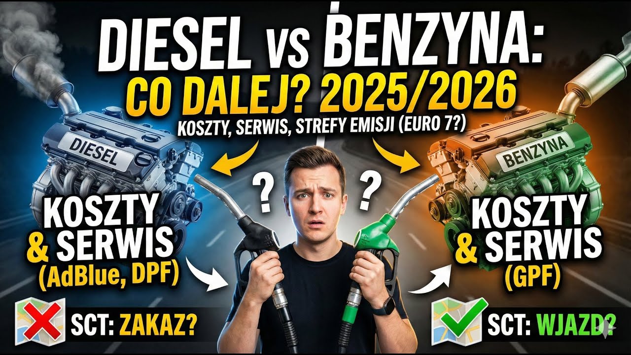 Diesel czy Benzyna w 2025 i 2026? ⛽ Koszty, Awaryjność (AdBlue/GPF) i Strefy SCT