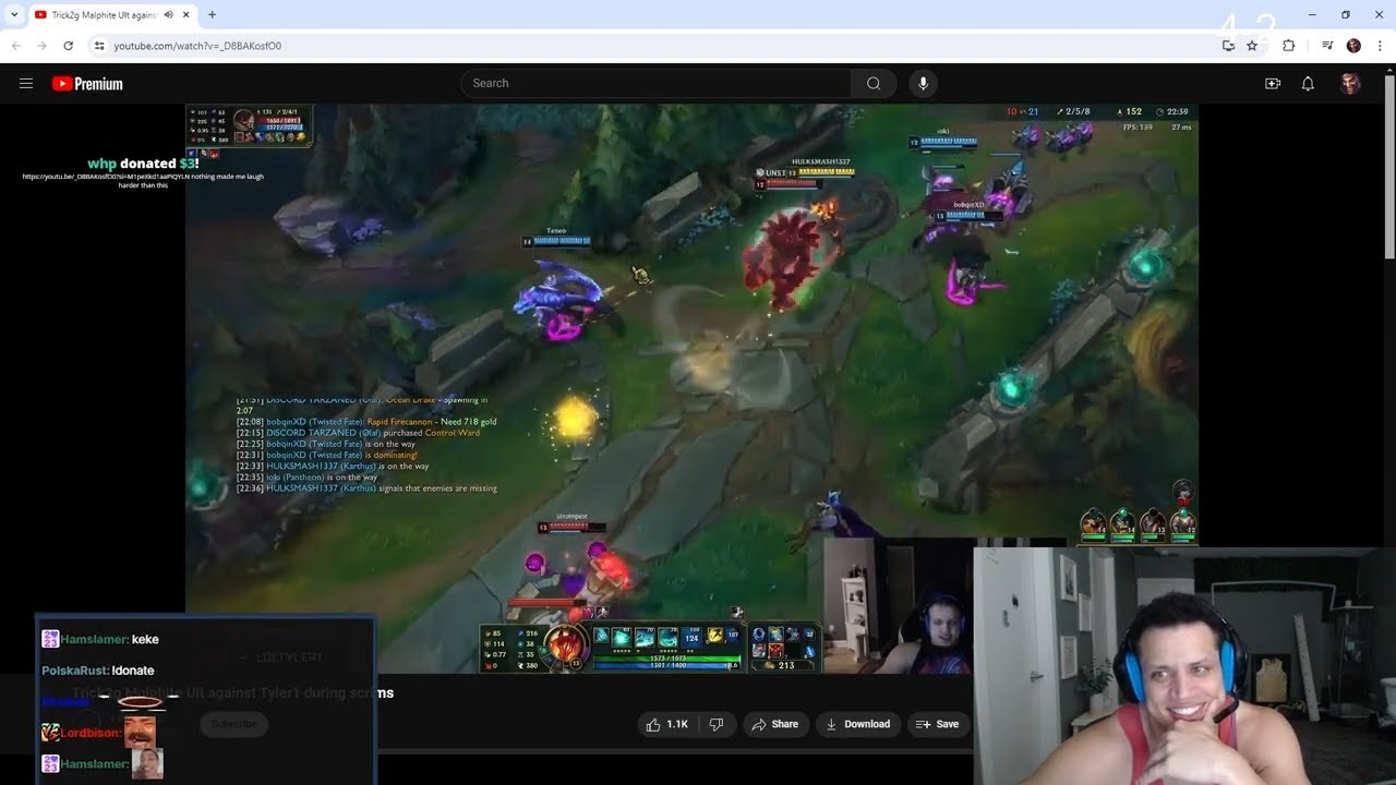 tyler1 реагирует на trick2g Malphite, который наносит ему ульту