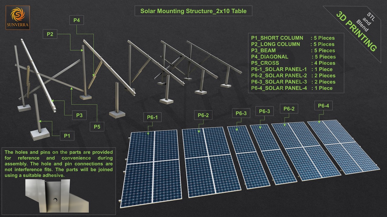 DRUK 3D Konstrukcja montażowa solarna 2x10 St&oacute;ł