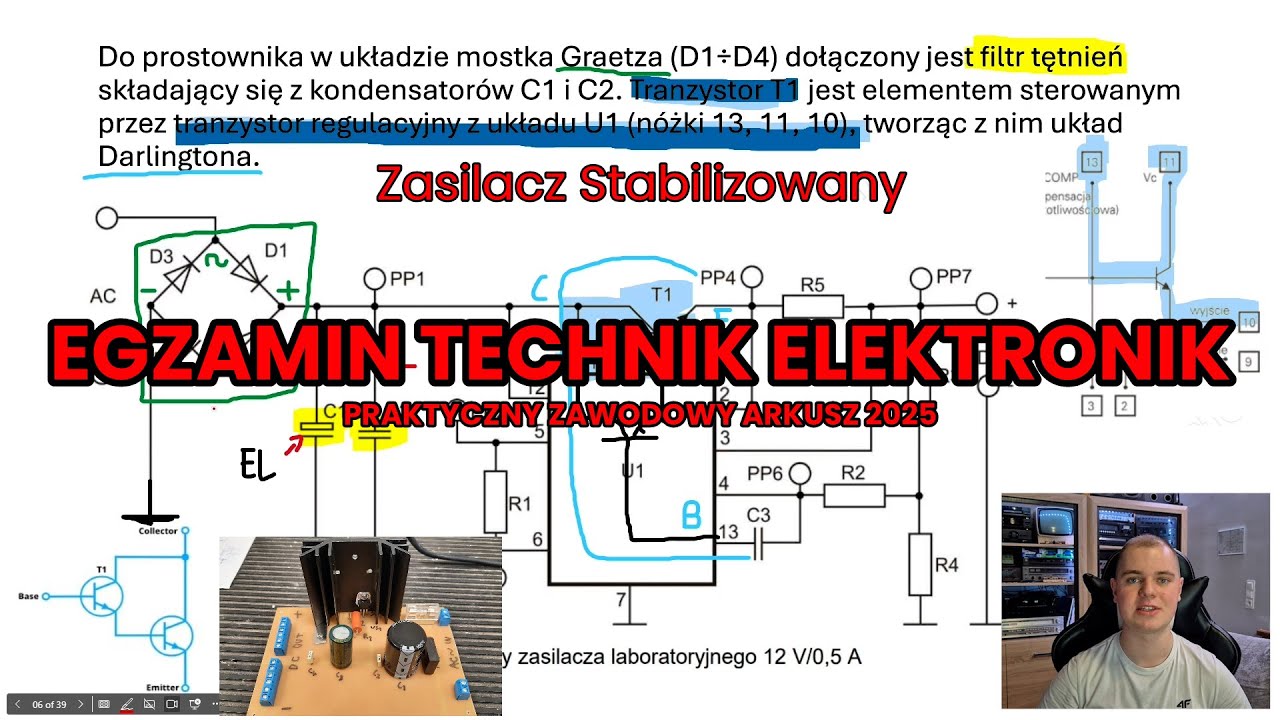 TECHNIK ELEKTRONIK praktyczny - Zasilacz laboratoryjny 12V 0,5A - omówienie egzaminu zawodowego 2025