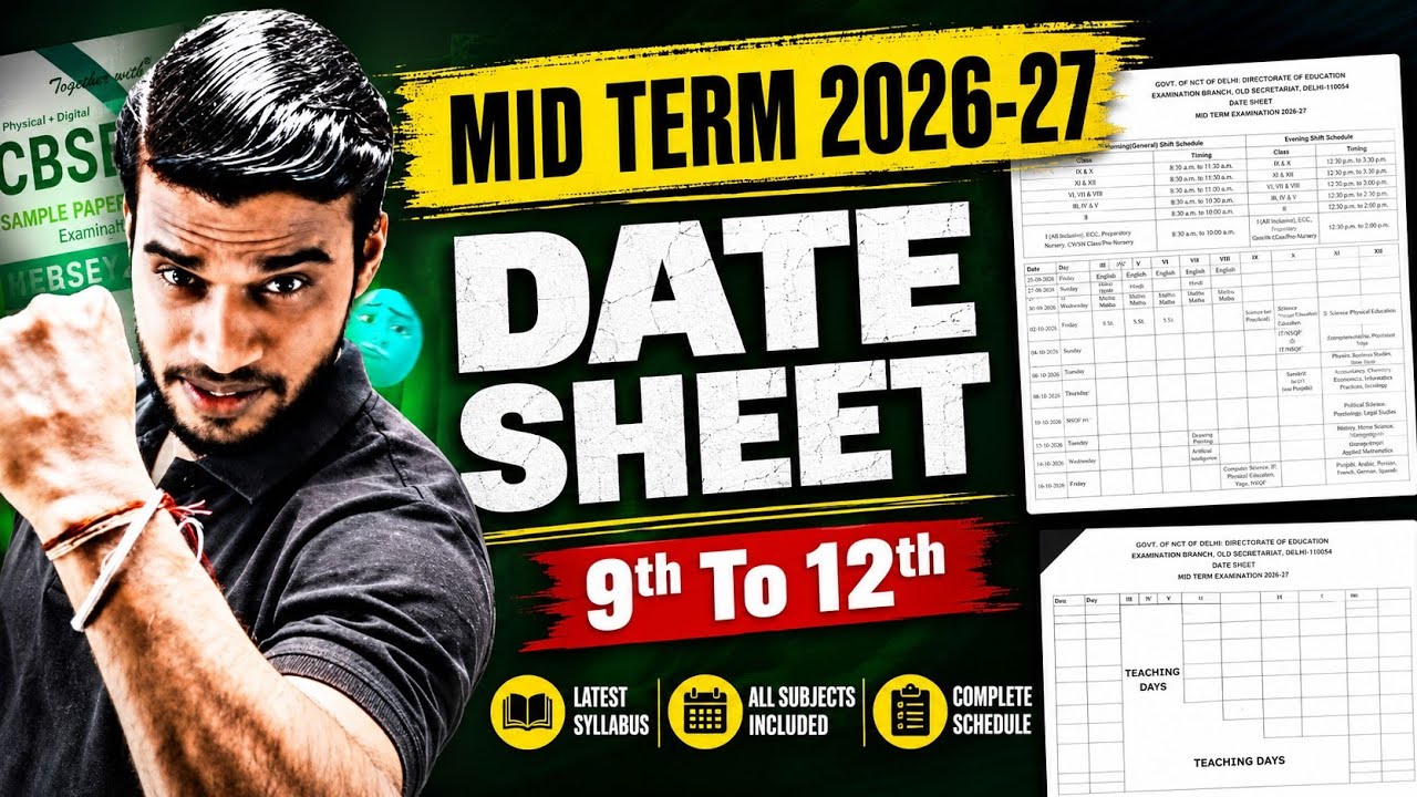 Mid Term Date Sheet 2026-27 || Class 9,10,11,12 Mid Term Date Sheet 