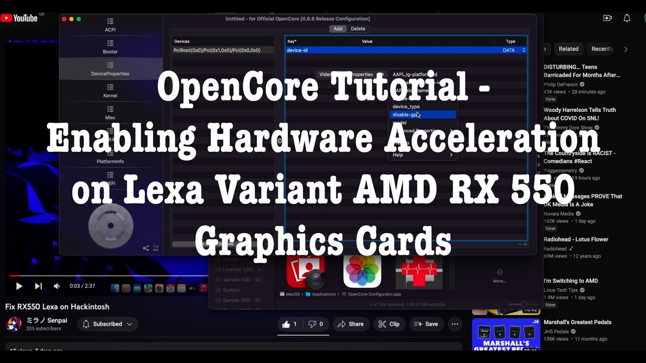 OpenCore — Sapphire Pulse RX 550 4 ГБ — включение аппаратного ускорения