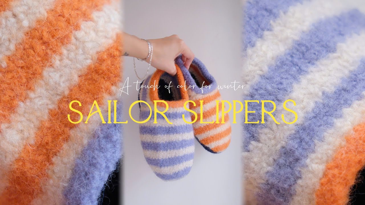 Knit Vlog #2 | Adding Colors to a Gloomy Winter with Sailor Slippers | Lần đầu đan dép đi trong nhà