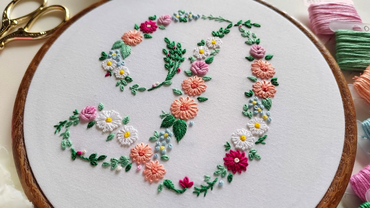 Flower Letter 'D' hand embroidery |  How to embroider a letter | Floral monogram hand embroidery