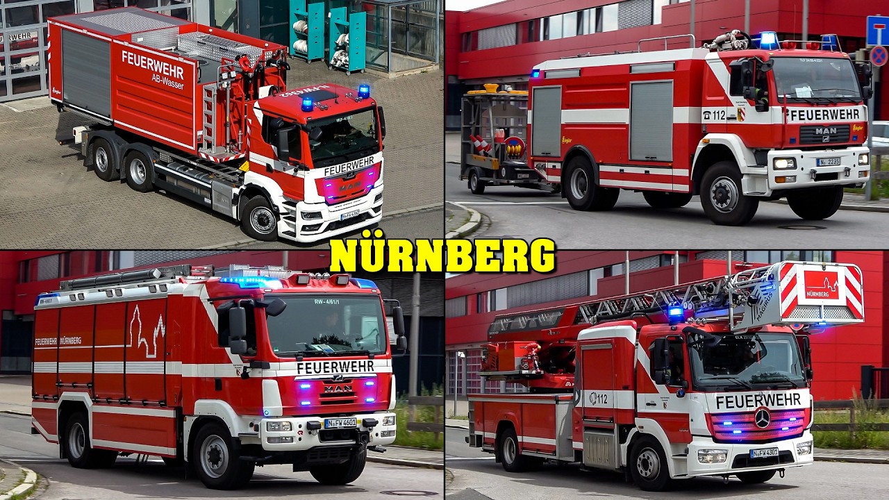 [Feuerwehr NÜRNBERG] - Einsatzfahrt LÖSCHZUG Wache 1 & 4 + Sonderfahrzeuge | Viel Horneinsatz!