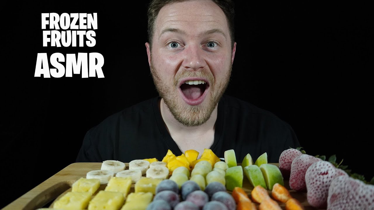 ASMR FROZEN FRUITS STRAWBERRY, GRAPES, MANGO, PINEAPPLE, BANANAS, ORANGES - MUKBANG - SOFT WHISPERS