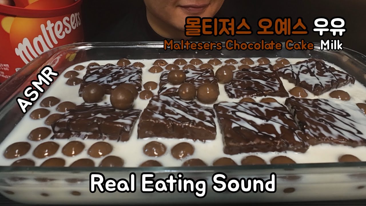 [ASMR / Eating Sound] 몰티져스 오예스 우유 말아서 먹방 MALTESERS CHOCOLATE CAKE MILK MUKBANG 