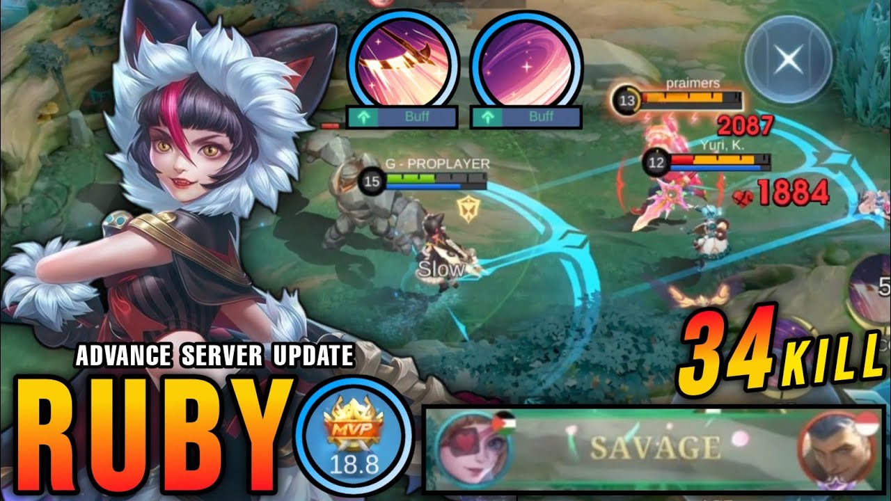 34 Kills + SAVAGE!! Ruby New Buff?! Goodbye Sustain, Hello Damage!! - Advance Server Update ~ MLBB