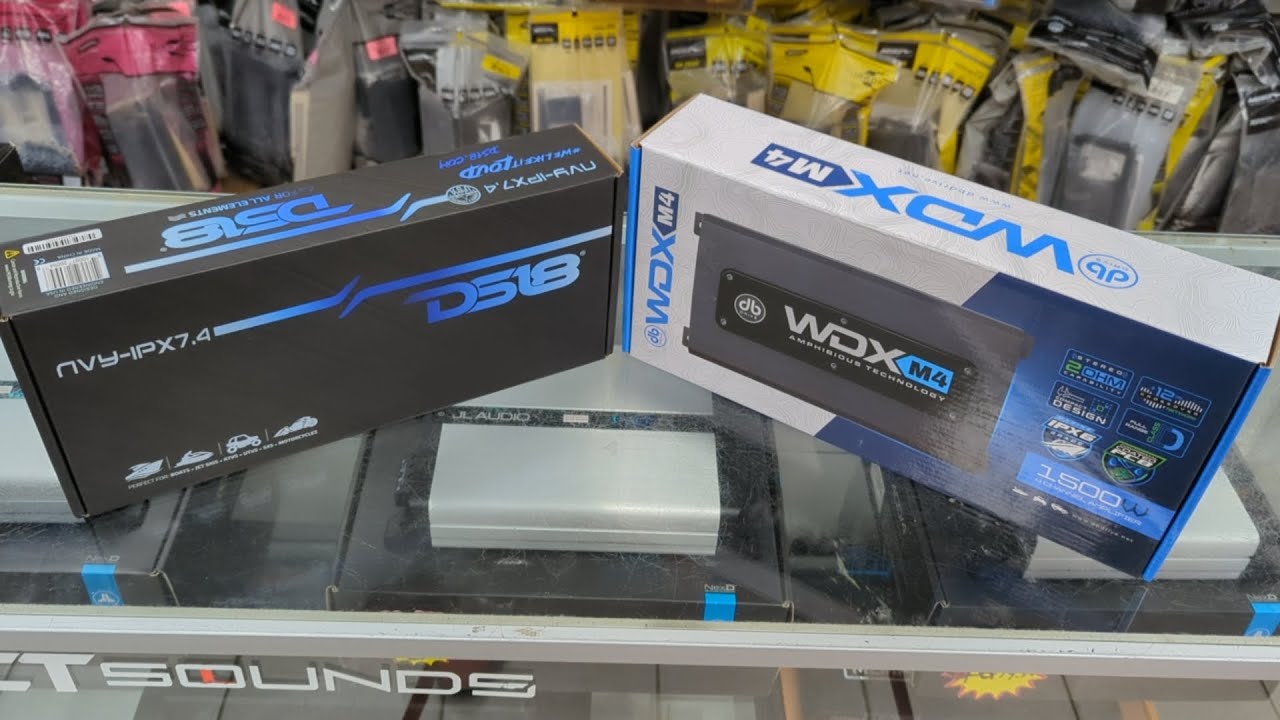 Head to Head! DS18 NAVY-1PX7.4 VS DB DRIVE WDX M4 waterproof Amplifiers unboxing & 1st Impressions.