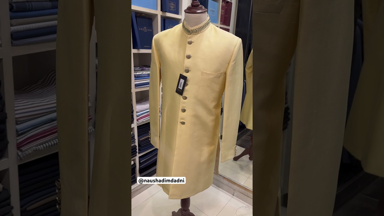"Sunshine Splendour: Light Yellow Raw Silk Sherwani 