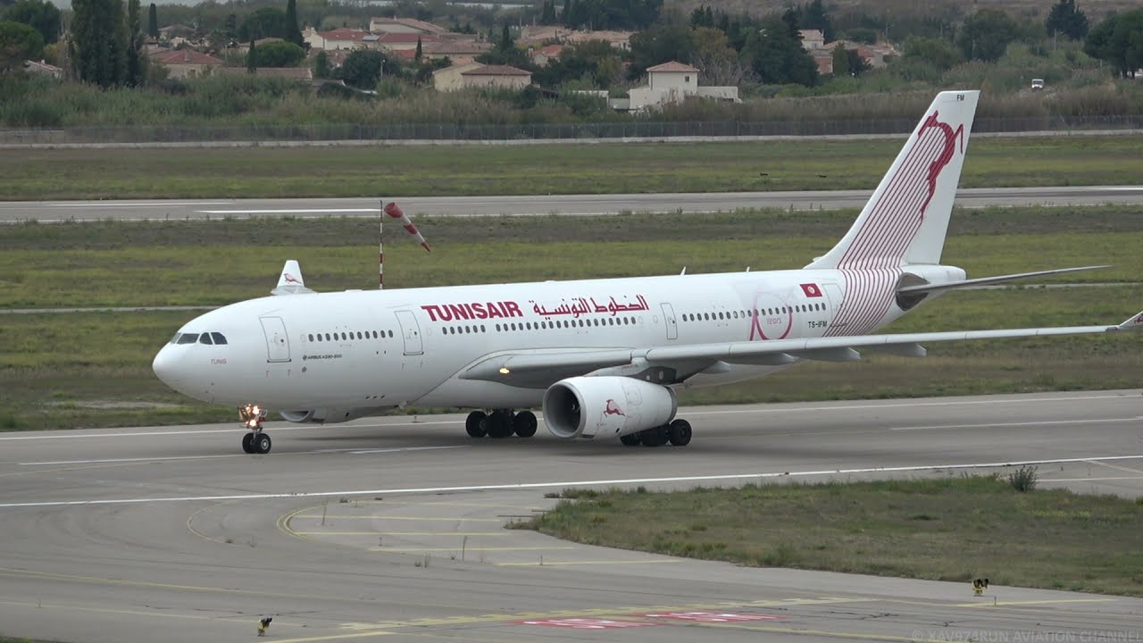 Airbus A330-200 Tunisair landing and take off at Marseille Provence Airport