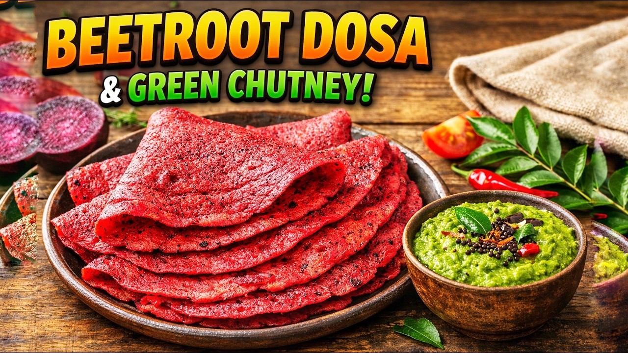 Healthy Pink Oats Beetroot Dosa | Coconut Green Chutney | ਓਟਸ ਬੀਟਰੂਟ ਦੋਸ਼ਾ