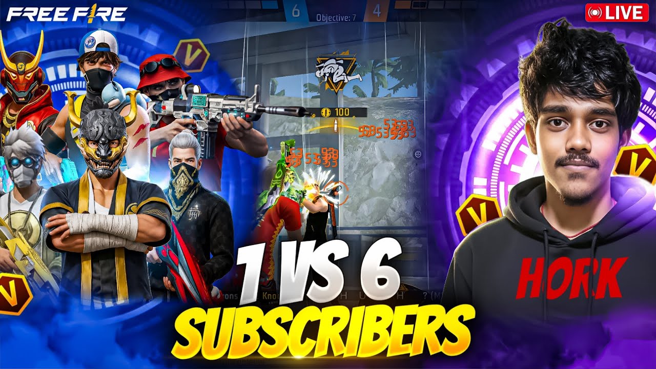 🎯 1 vs 6 Live Guild Test ☠️🗿 | HORK FF LIVE 😈 | Free Fire Gameplay 🔥